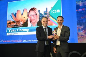 IAPCO Hero Award 2022 Winner, ICS’s Yoke Cheong joined online to see ICS Chairman and Partner, Mathias Posch receive the award on her behalf from IAPCO president, Ori Lahav