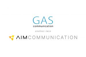 GAS logo gas evolves into aim communication