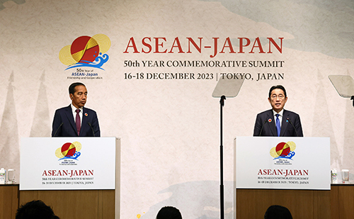 On the left - The President of Indonesia and concurrently Co-Chair of the meeting, Mr. Joko WIDODO. On the right -  Prime Minister KISHIDA Fumio